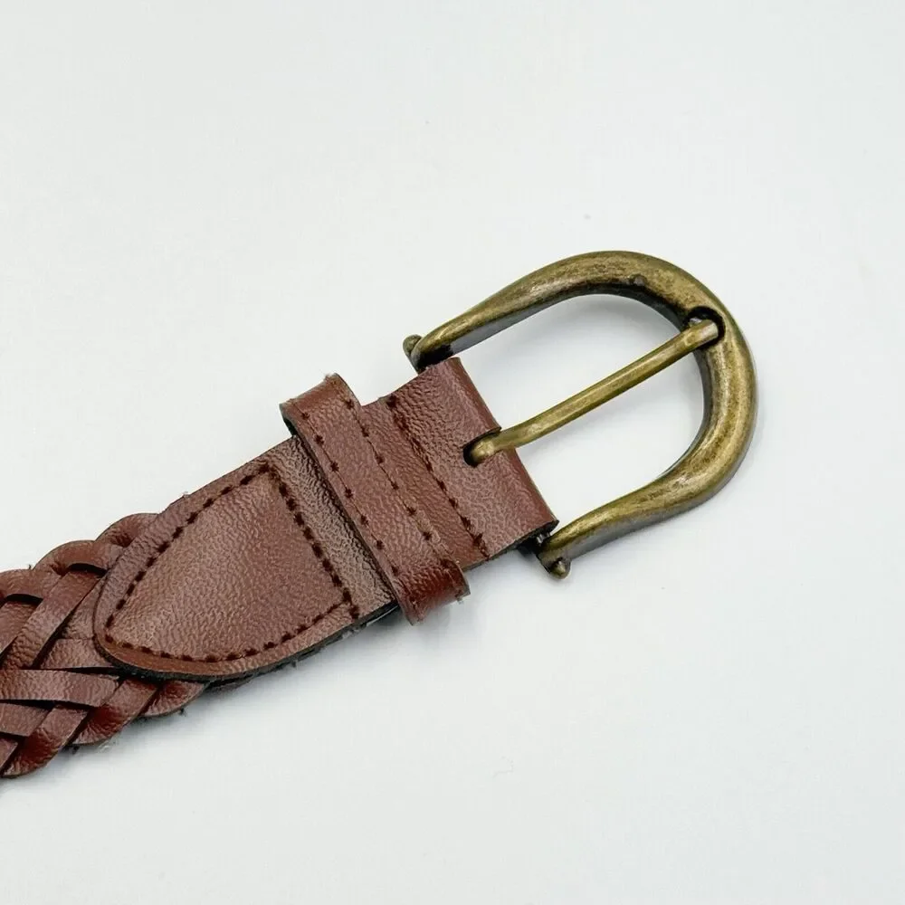 Unbranded Woven Brown Belt Size L Brass Tone Buckle Casual 1 In Wide